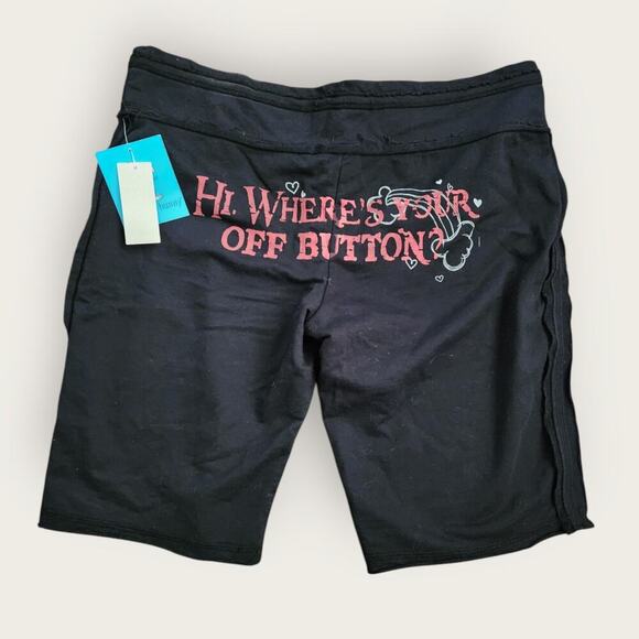 Its Happy Bunny Shorts Juniors Sz L Black Bunny Design Y2K VTG Frayed Drawstring - Picture 2 of 6